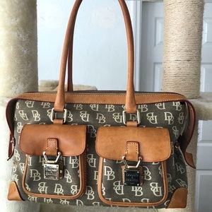 Dooney & Bourke 2 pocket signature fabric and leather satchel